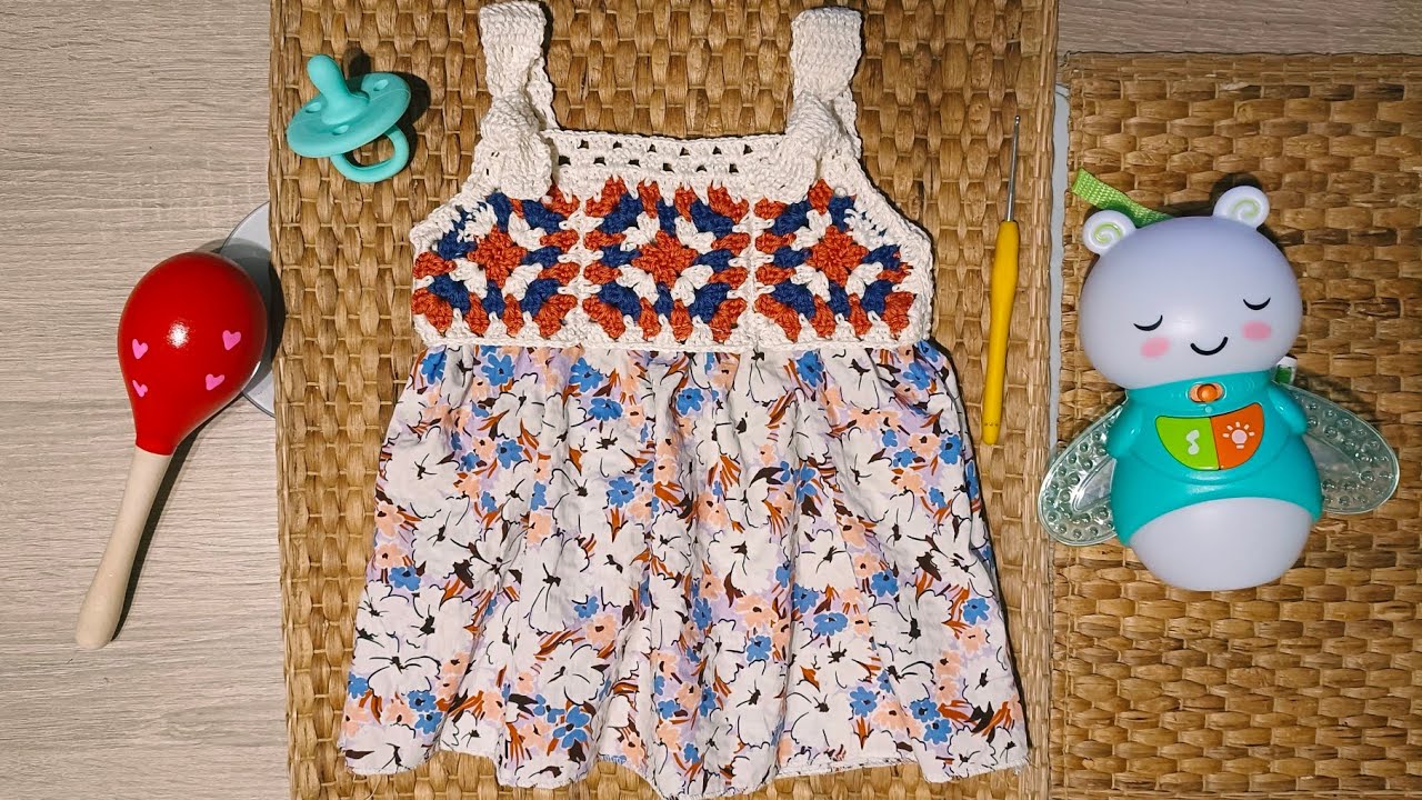 vestido de crochet y tela. patrón