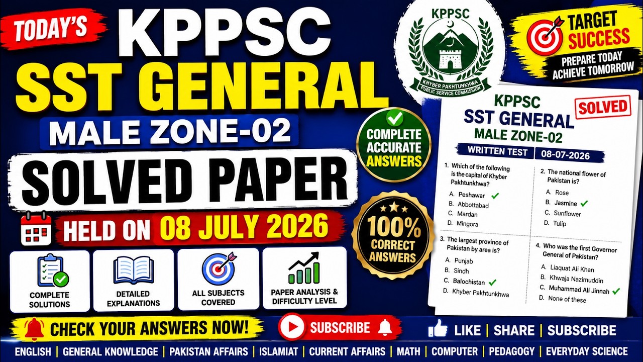 Today KPPSC SST General Male Zone-02 Solved Paper 08/07/2026 | Today's Paper with Complete Answers