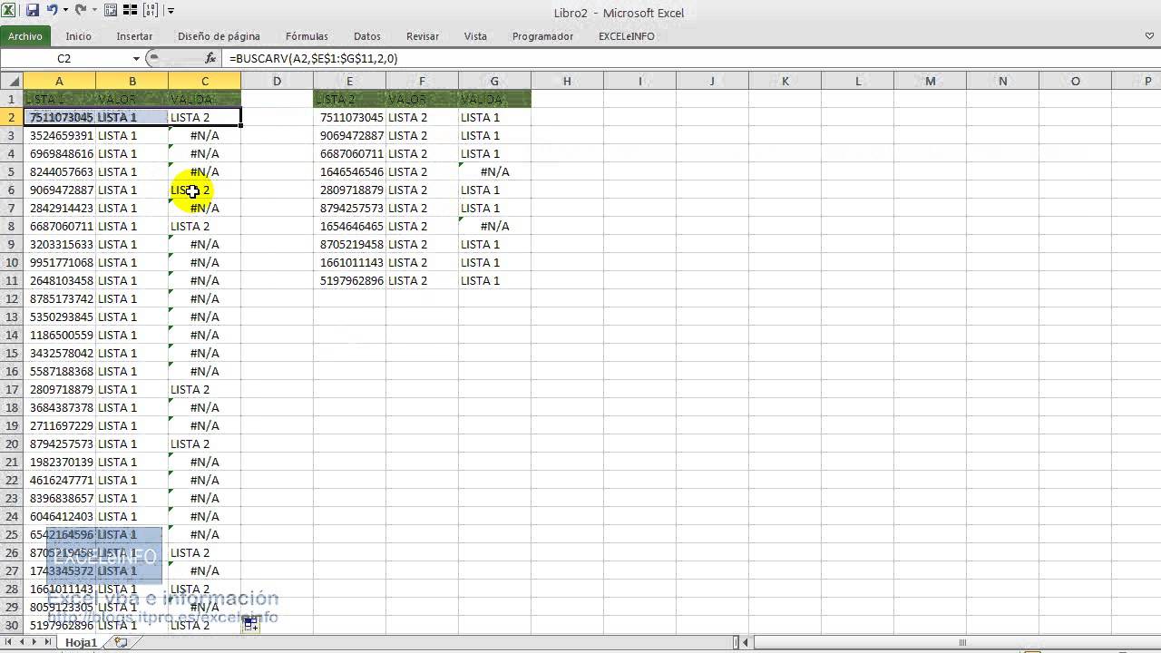 Comparar dos listas en Excel con BUSCARV