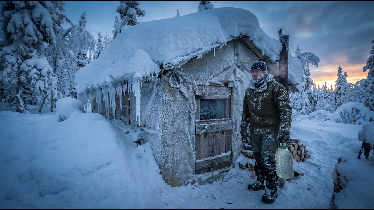 Surviving a Frozen Night in a Tiny 2x2 Forest Cabin (Wood Stove Only)