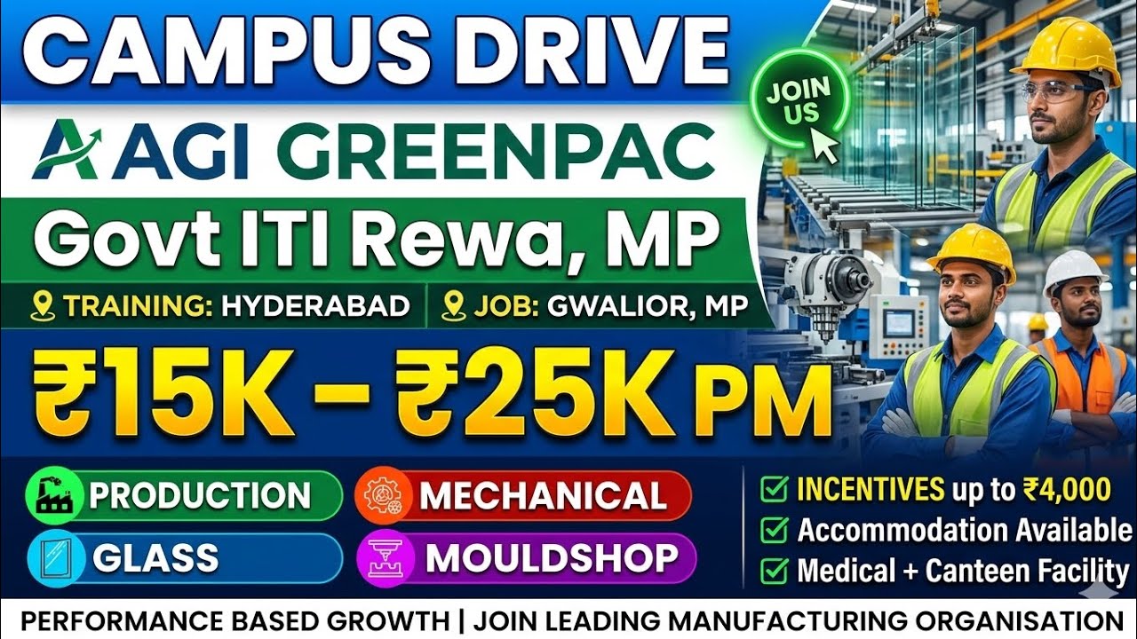AGI GREENPAC Campus Placement: ITI Rewa, ₹25K salary + Accommodation!