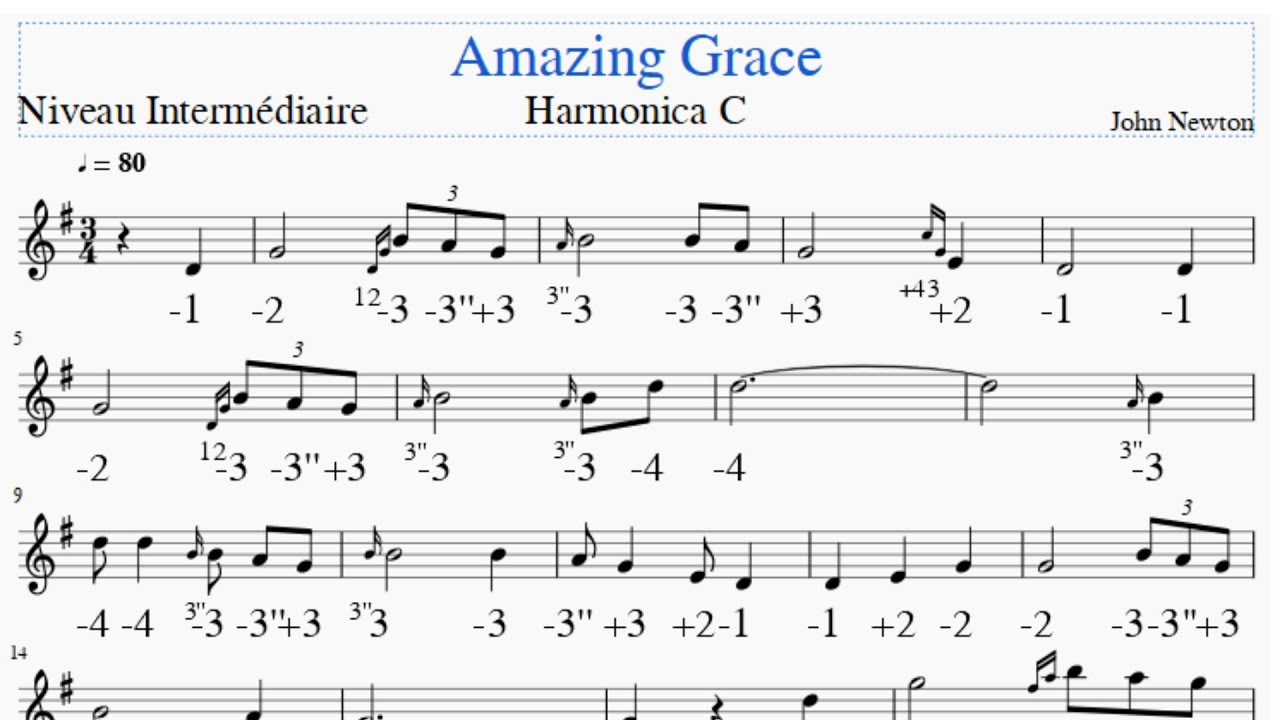 Amazing Grace – Harmonica C - Niveau intermédiaire