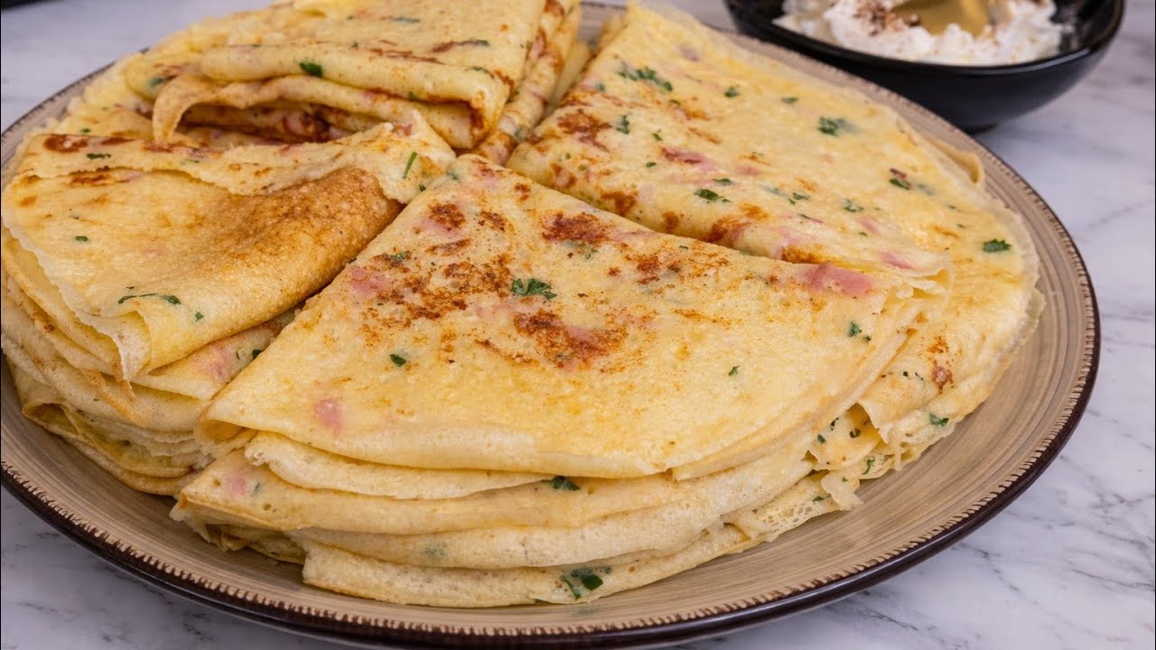 Мягкие блинчики с ветчиной и сыром🧀 