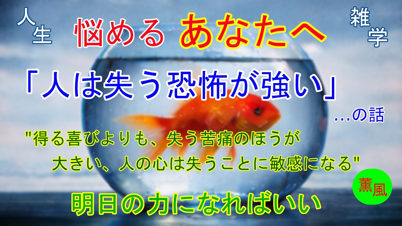 【人生の雑学】「人は失う恐怖が強い」という雑学について、人間の脳は、「失う危険」を優先的に察知するよう進化してきた。得る喜びより失う苦痛のほうが大きい。