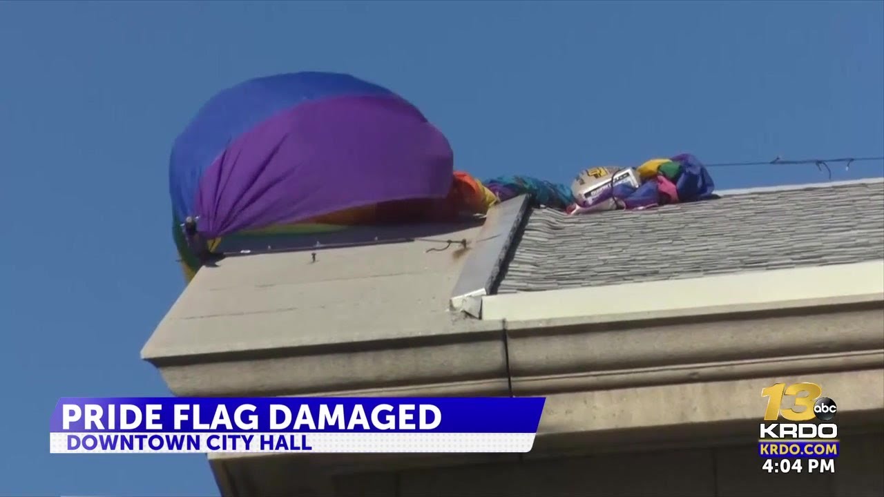 Strong winds overnight damage pride flag displayed at Colorado Springs City Hall