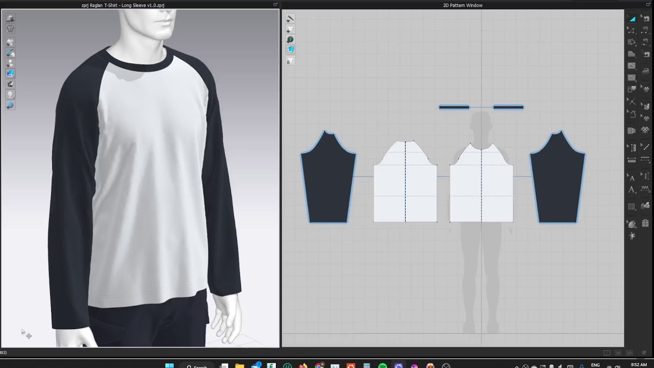 Drafting Long Sleeve Raglan T-Shirt, Marvelous Designer, Clo