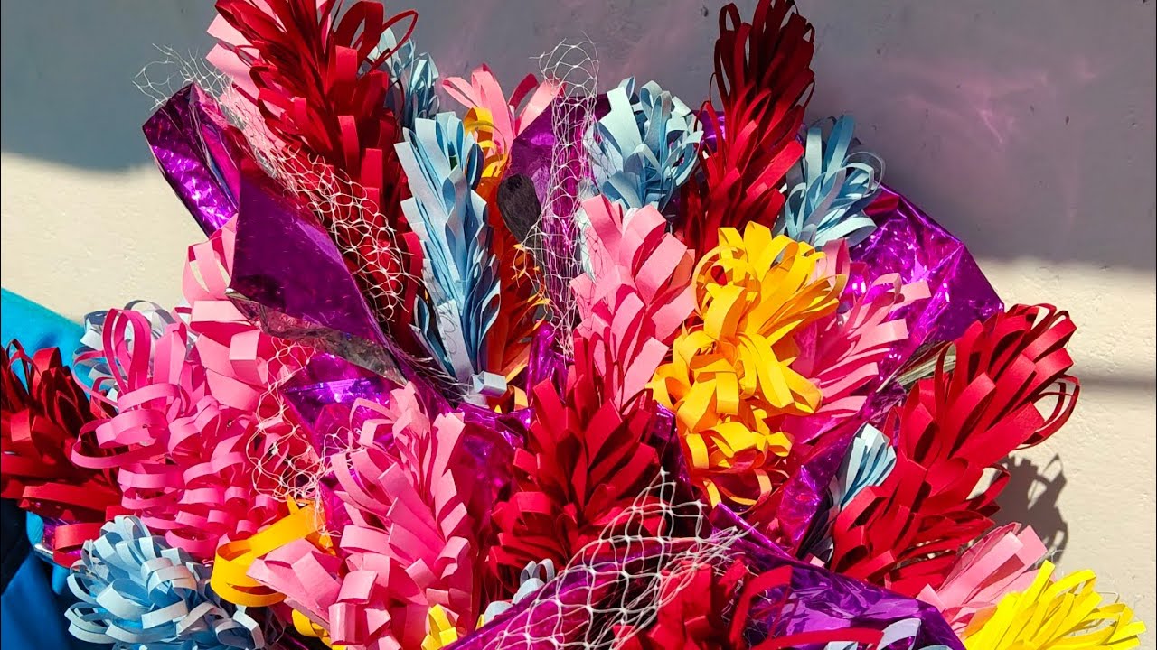 #easy #Flower bouquet with colour papers  #holi