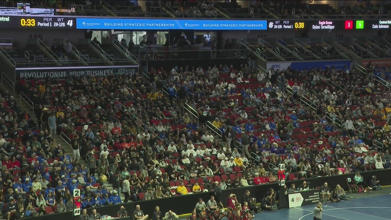 Wrestling fans fill the Casey's Center for the state tournament