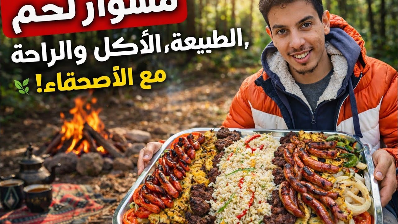 شواء في قلب الغابة 🔥🍖 خرجة مع الأصدقاء وأكلة أسطورية وسط الطبيعة