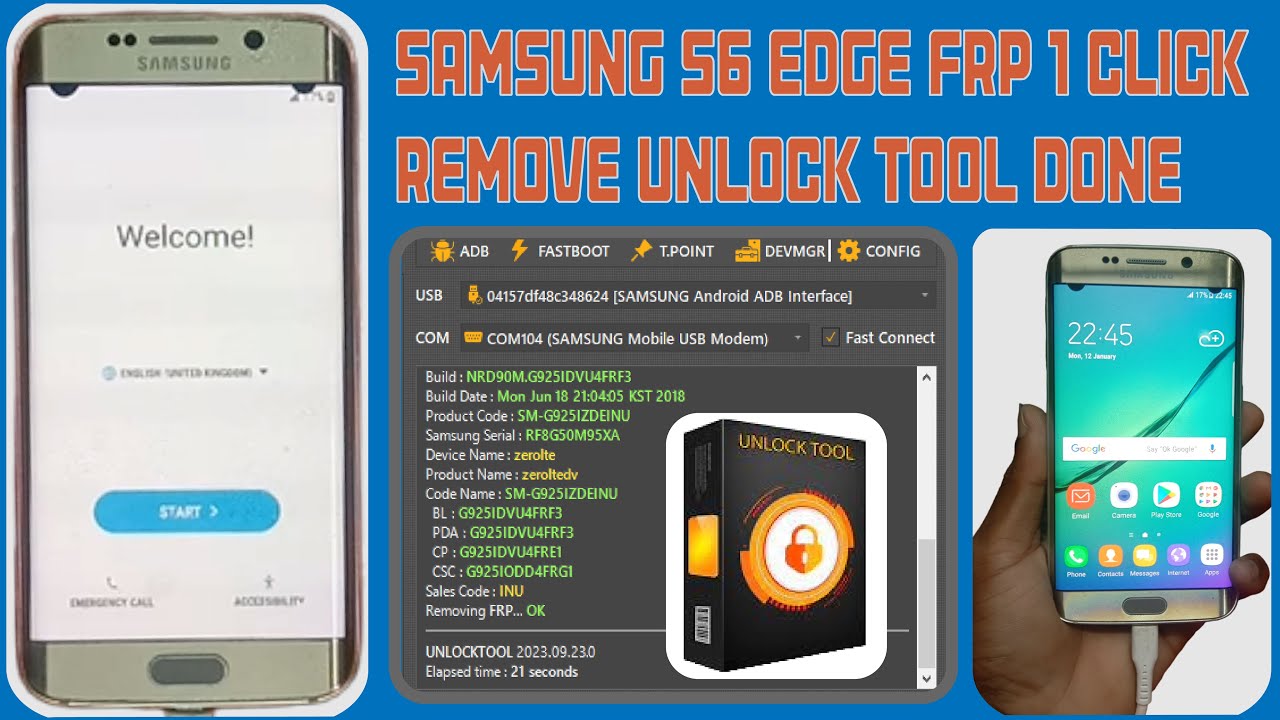 Samsung Galaxy S6 Edge (SM-G925I)FRP Remove 1 Click adb Enable Unlock Tool Done✅