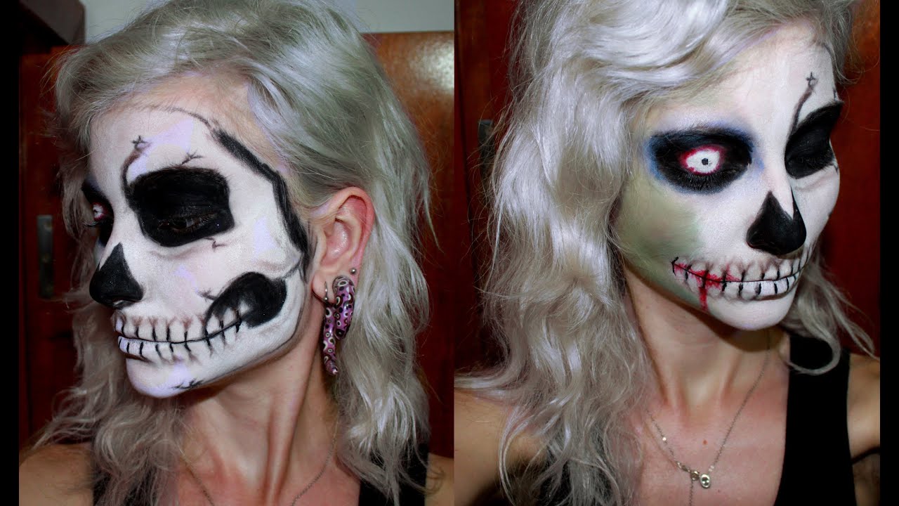 Tutorial caveira e zumbi, make halloween