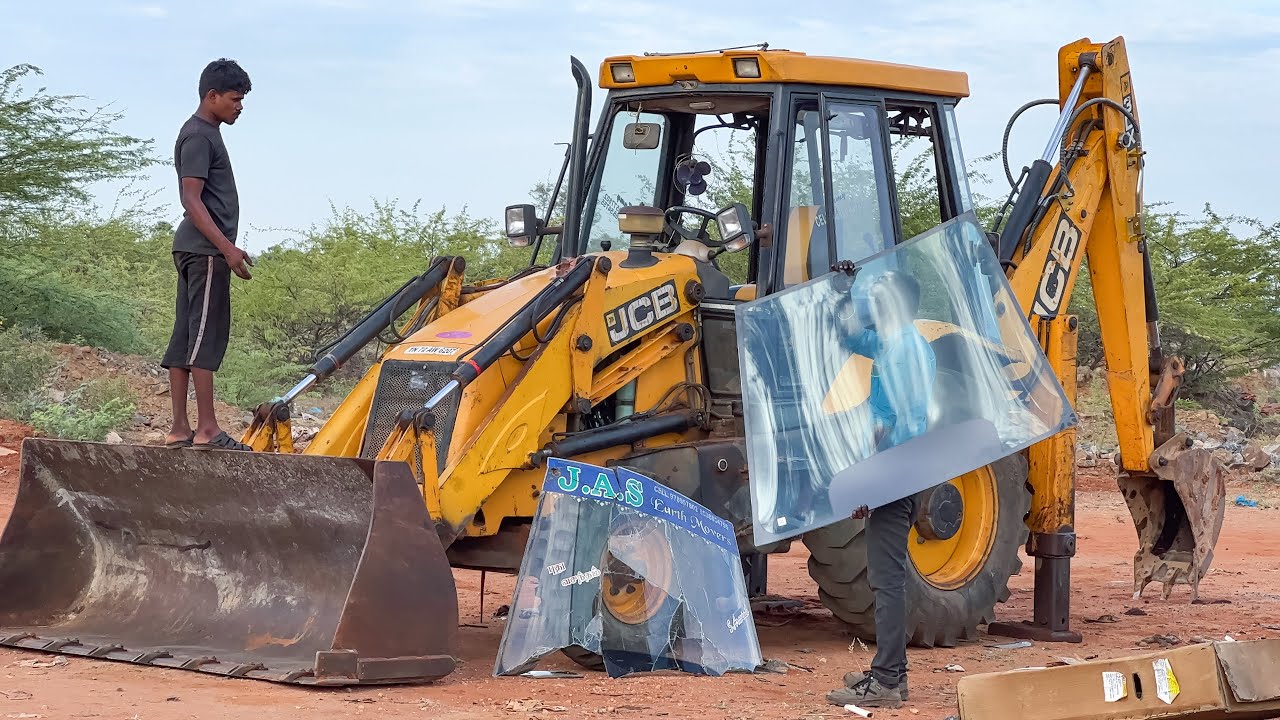 JCB 3DX Front Glass Broken Driver Properly Replace | jcb repair