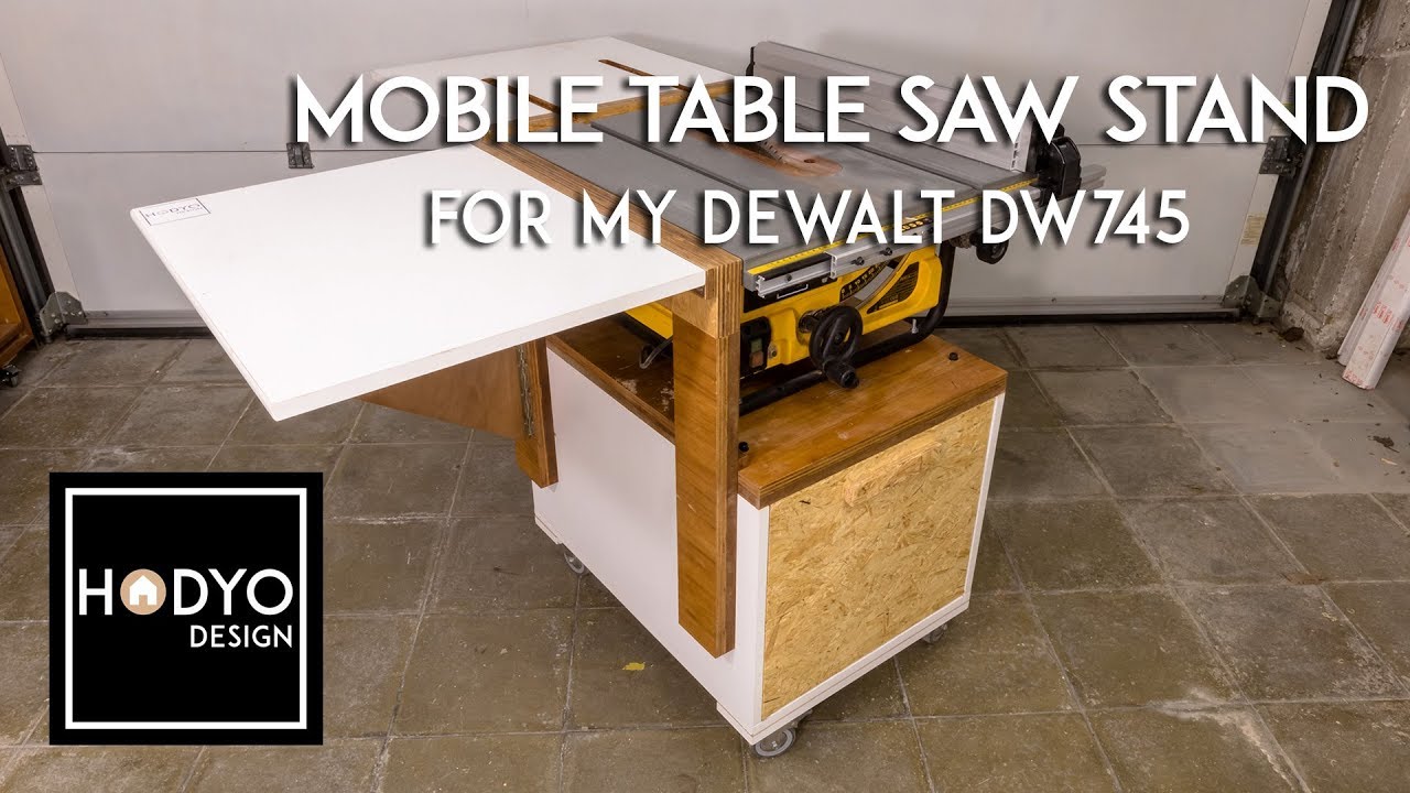 Mobile Table Saw Stand with folding Outfeed Table and Extension Wing for my DeWalt DW745