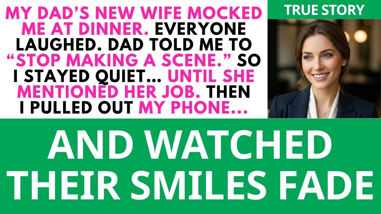 My Dad’s New Wife Mocked Me At Dinner — Everyone Laughed… Until I Spoke One Line ...