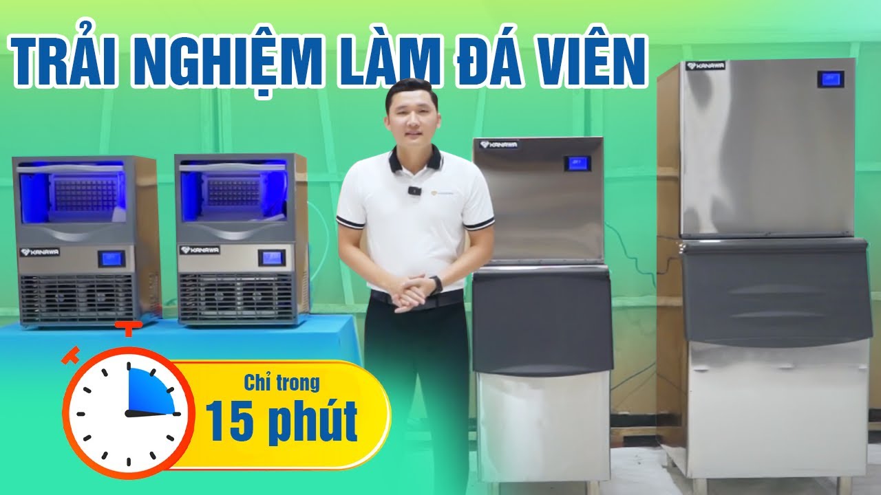 Mục sở thị khả năng làm 500kg đá/ ngày của máy làm đá viên Kanawa