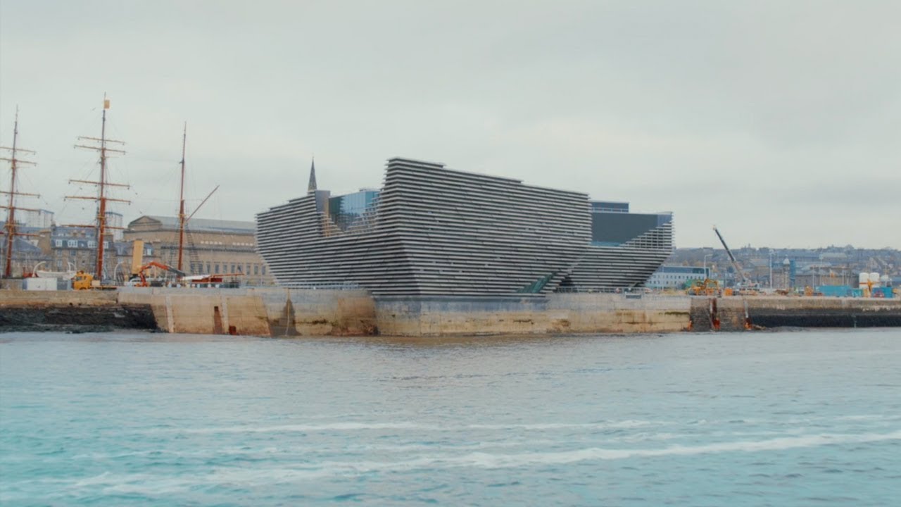 Drone footage shows the V&A Dundee nearing completion
