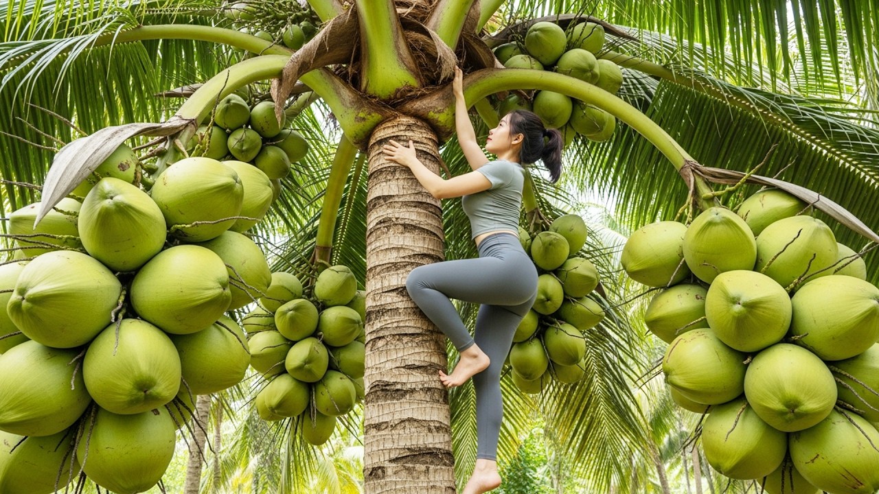 REWIND TIMELAPSE -- Climbing High To Harvest Coconuts, Lychees, Jackfruit and Papayas Go To Sell
