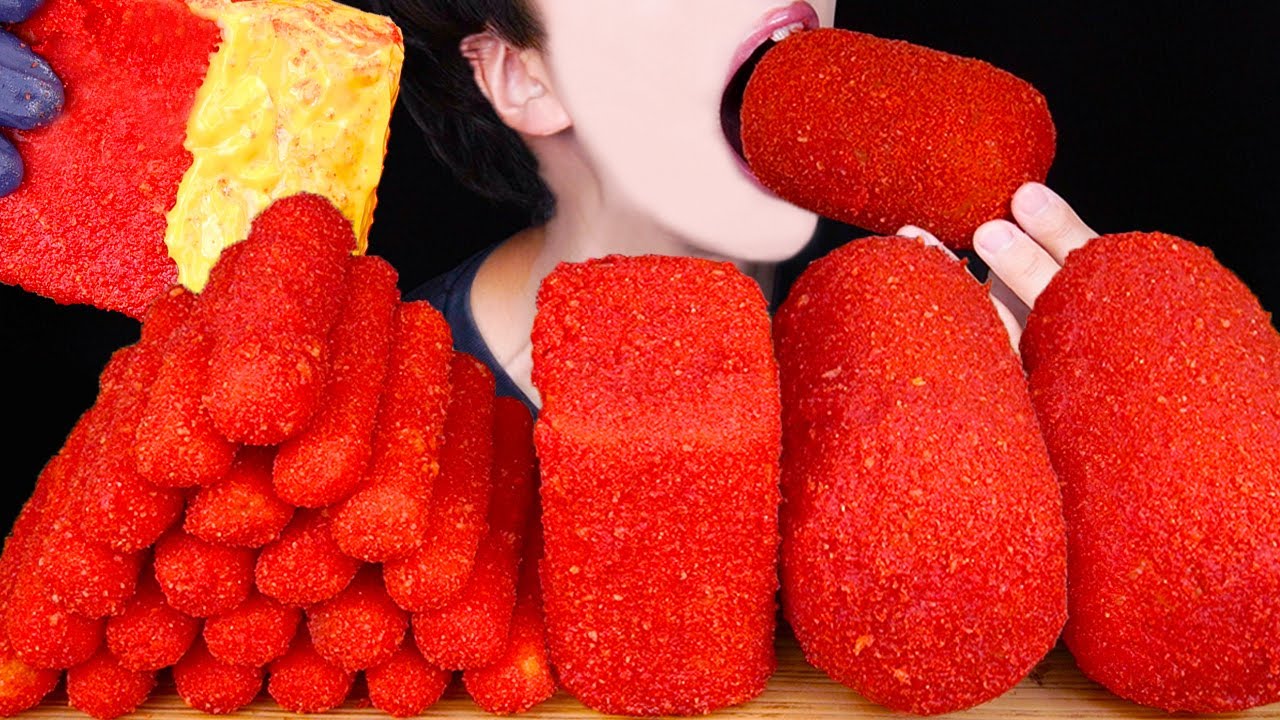 ASMR CHEESY HOT CHEETOS GIANT SAUSAGE SPAM MOZZARELLA CHEESE STICKS COOKING MUKBANG 먹방 EATING SOUNDS