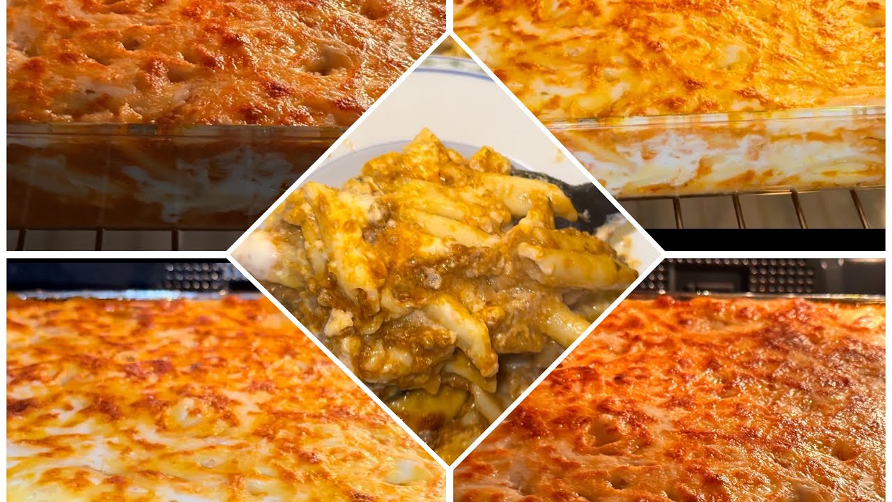 Macarrones en horno con carne picada y Bechamel gratinados al horno queden muy cremosos