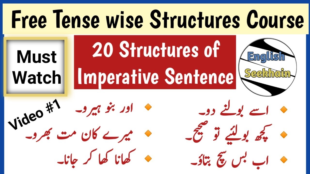 Free Course Video #1 || Tense wise Structures 2024 || Imperative Sentence 20 Structures in Urdu