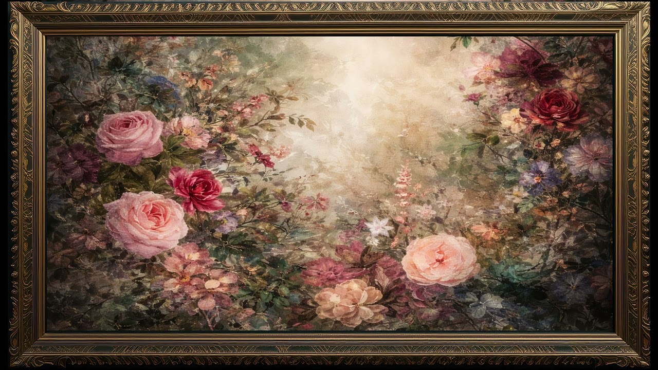 Elegant Floral Oil Painting 🌹 Luxury Vintage Frame TV Art in 4K