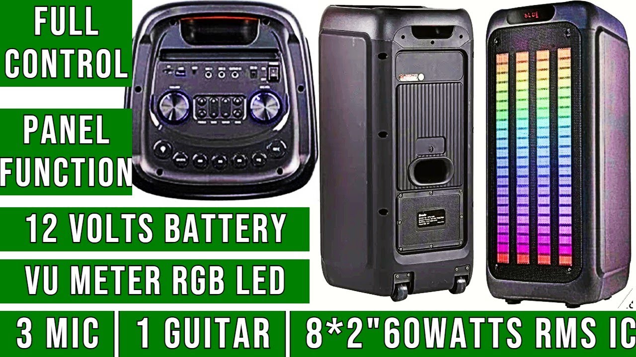 8x2 Bluetooth Speaker KTS-1755: VU meter RGB Trolley