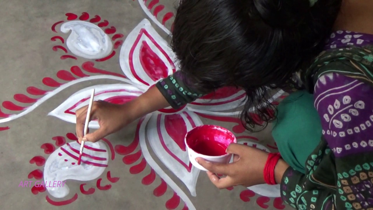 Beautiful bi-colour Alpana Design , Diwali Special Rangoli Design