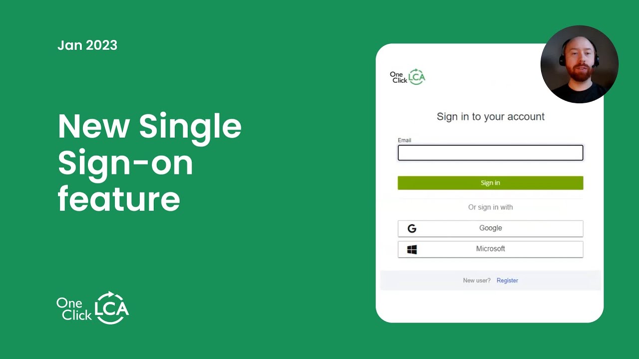 Log in your user account — Single sign-on feature | One Click LCA tutorial