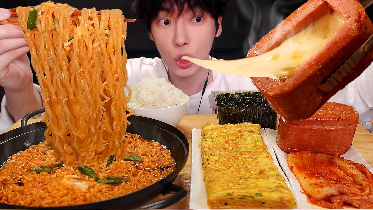ASMR MUKBANG| 직접 만든 진라면 계란말이 치즈 스팸 김치 김 먹방 & 레시피 FIRE NOODLES AND CHEESE SPAM EATING