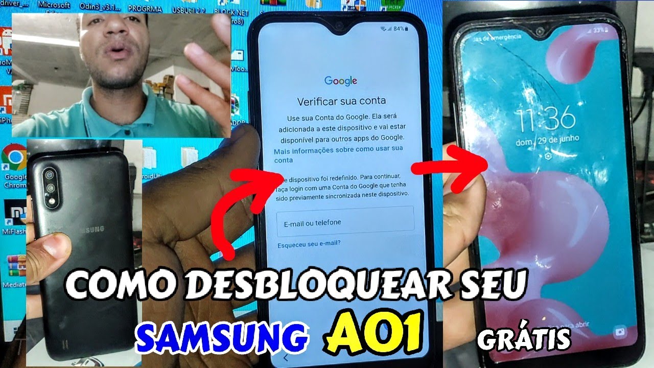 APRENDA A DESBLOQUEAR CONTA GOOGLE GRÁTIS QUALQUER ANDROID OU BINÁRIO DO CELULAR SAMSUNG A01