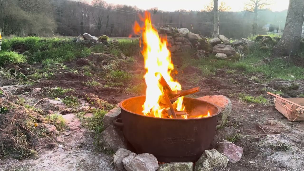 Lighting the first fire pit