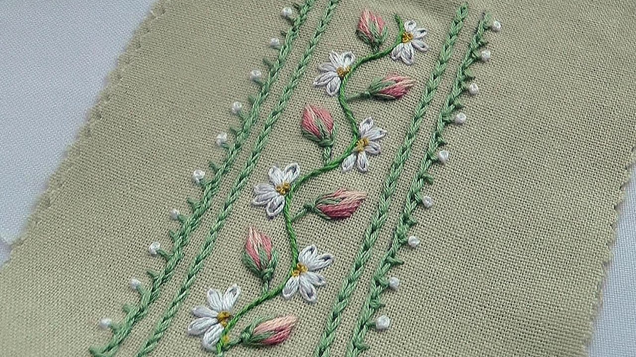 Watch These Border of Flowers Appear Like Magic! Border Embroidery