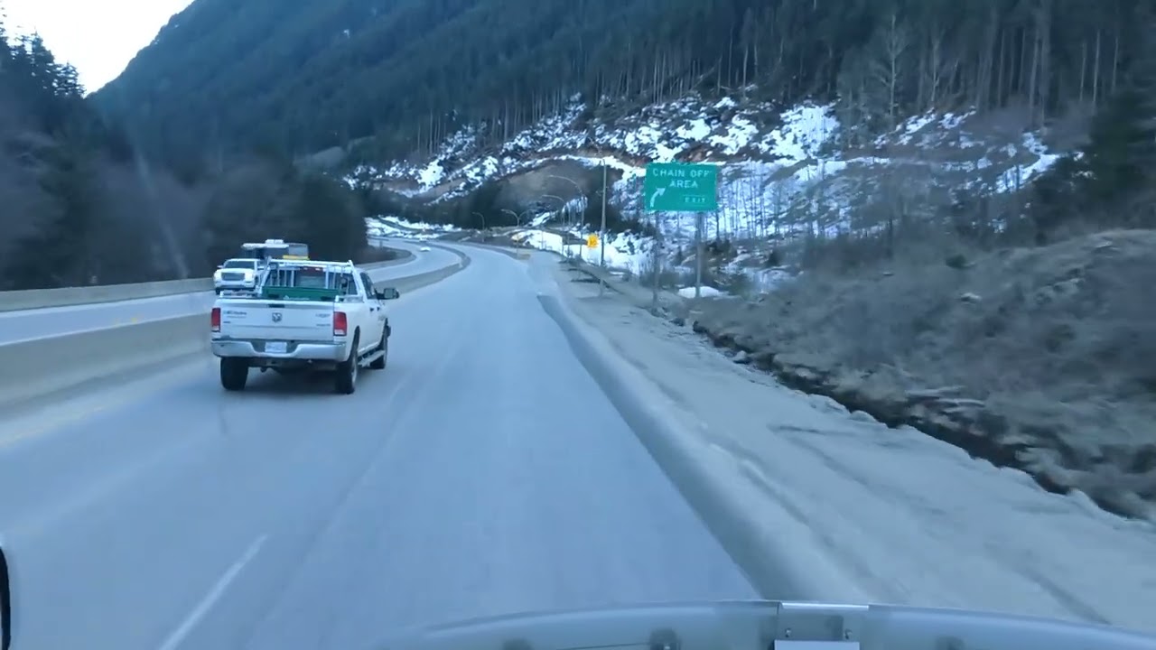 Driving down British Columbia Hwy 5 Coquihalla 8% grade hill