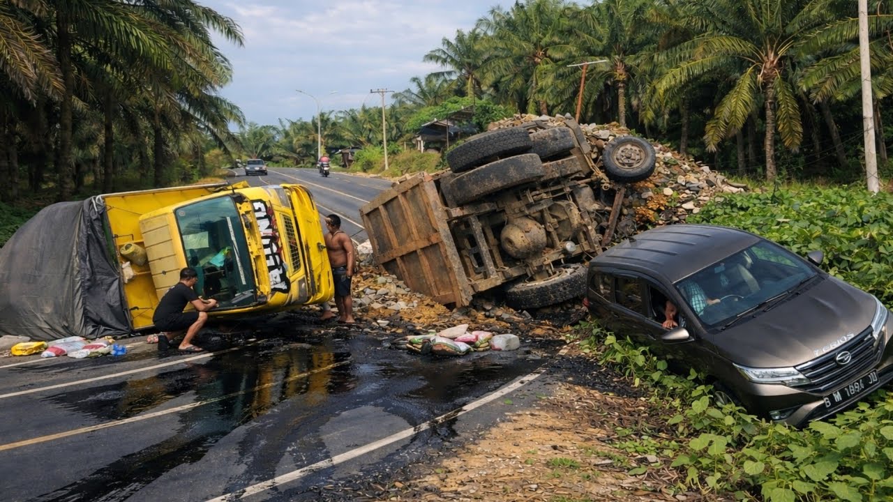 Detik Detik Truck Terbalik || Dramatis Penarikan Truck Terbalik Dan Sling Berputusan di Bukit Kodok