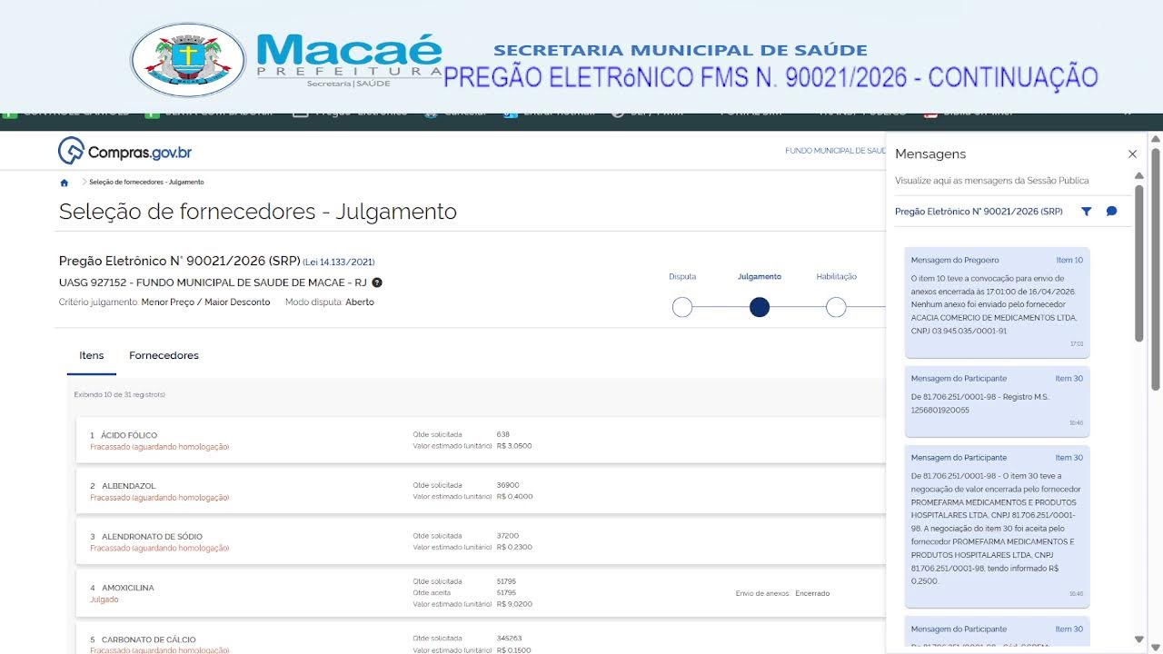 PREG&Atilde;O ELETR&Ocirc;NICO FMS N. 900212026 - CONTINUA&Ccedil;&Atilde;O