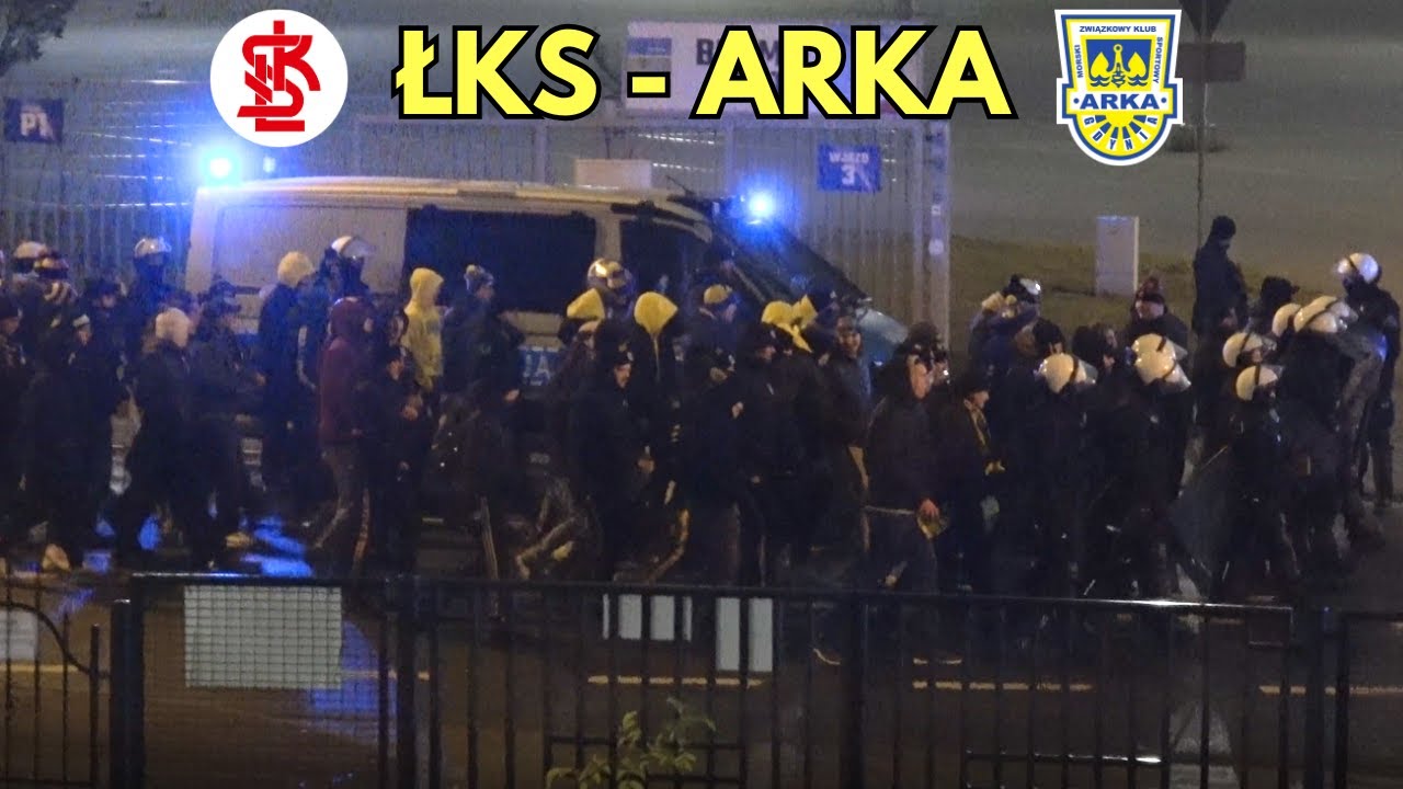 ŁKS - ARKA GDYNIA: Przyjazd i przemarsz kibiców Arki, przejazdy alarmowe i zabezpieczenie policyjne