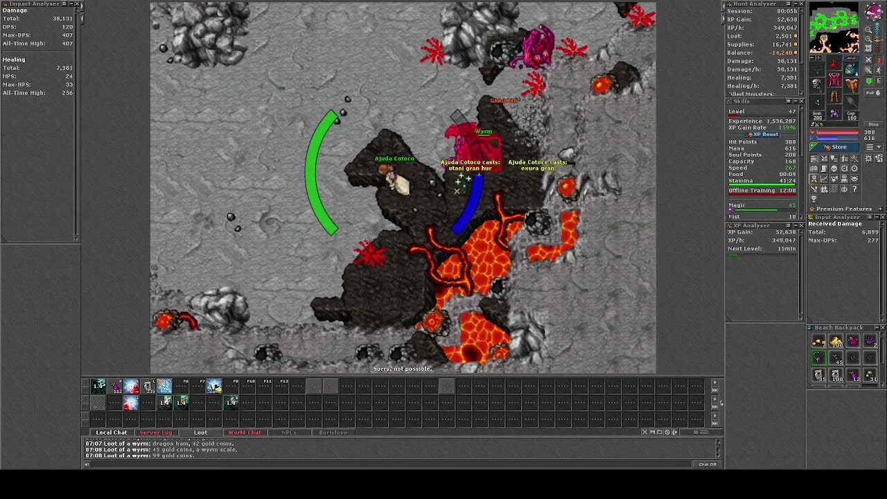 Tibia 2022 Druid lvl 45 fazendo 600k xp Solo