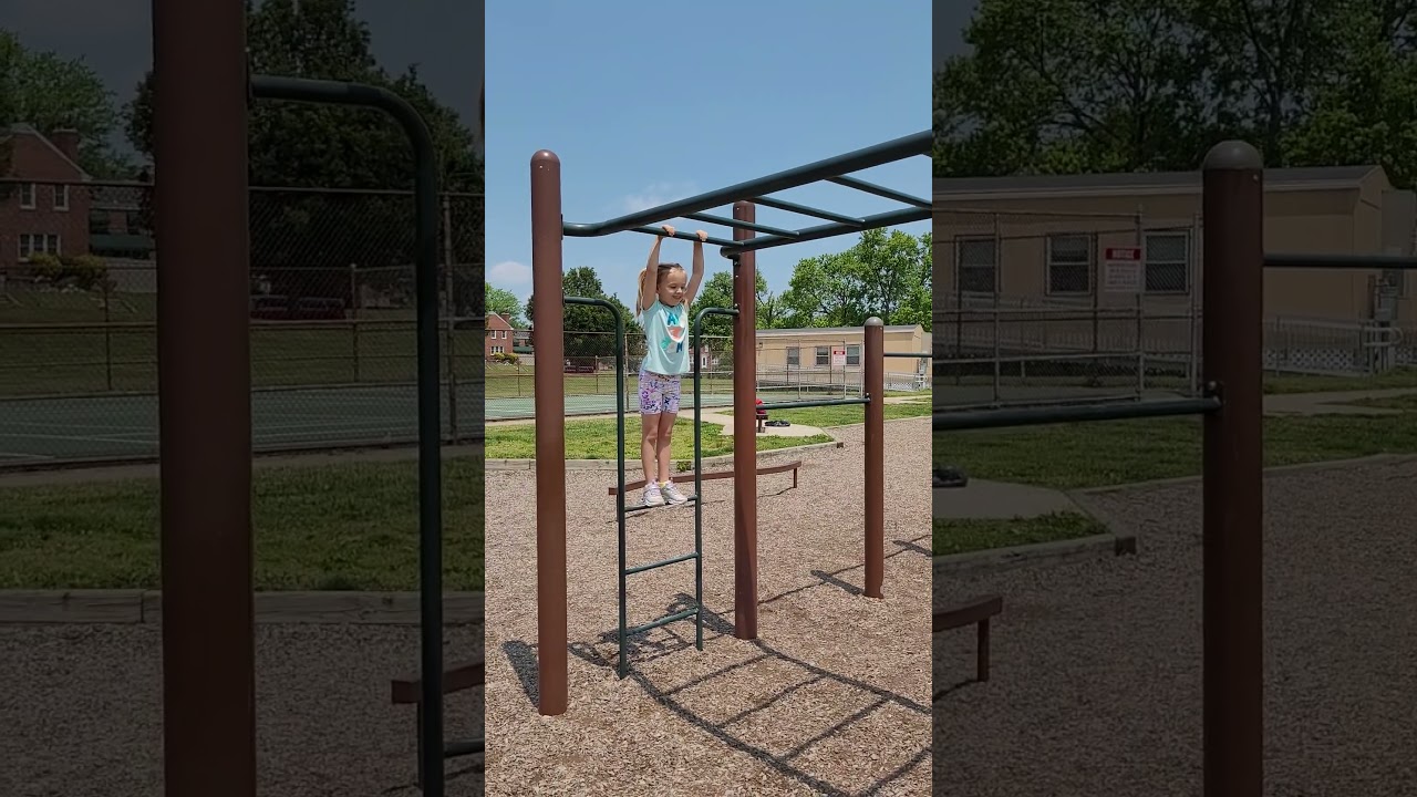 Her first time across the monkey bars #playground #letsgo