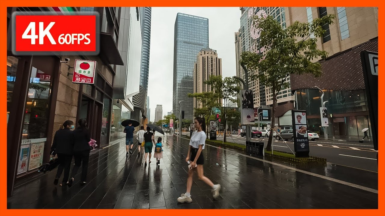 Walking in Shenzhen-Shenzhen's core CBD future city after the rain.