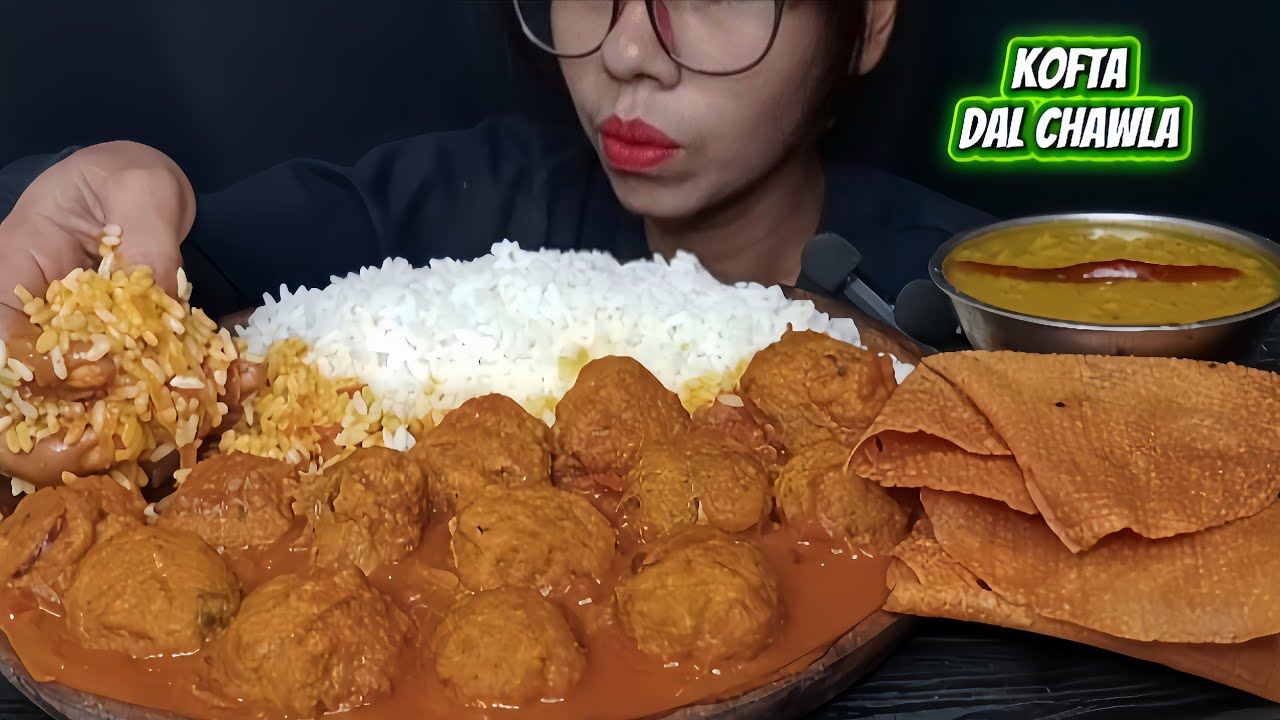 Eating spicy 🥵 kofta curry, dal Chawla eating videos । Kofta curry । Big bites । ASMR eating Mukbang