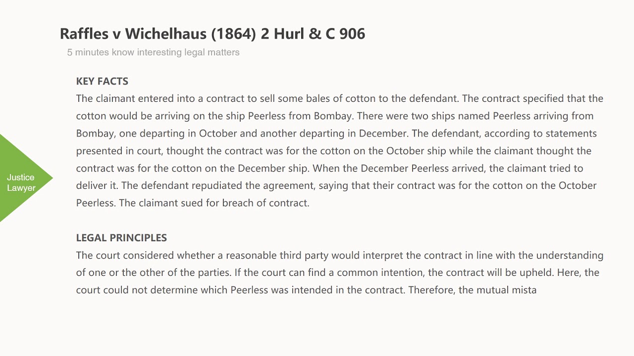 [Case Law Contract] ['mutual mistake'] Raffles v Wichelhaus (1864) 2 Hurl & C 906
