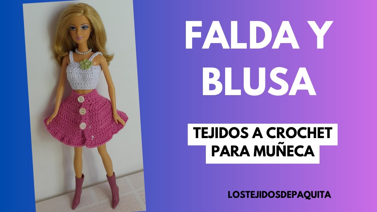Con poco material vamos hacer una Falda y Blusa Tejidas a Crochet para Muñeca