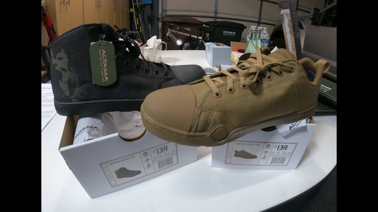 ALTAMA PRETTY EXCELLENT TACTICAL DAILY SHOES COYOTE TAN AND BLACK MULTICAM ASSAULT MID AND LOW BOOTS