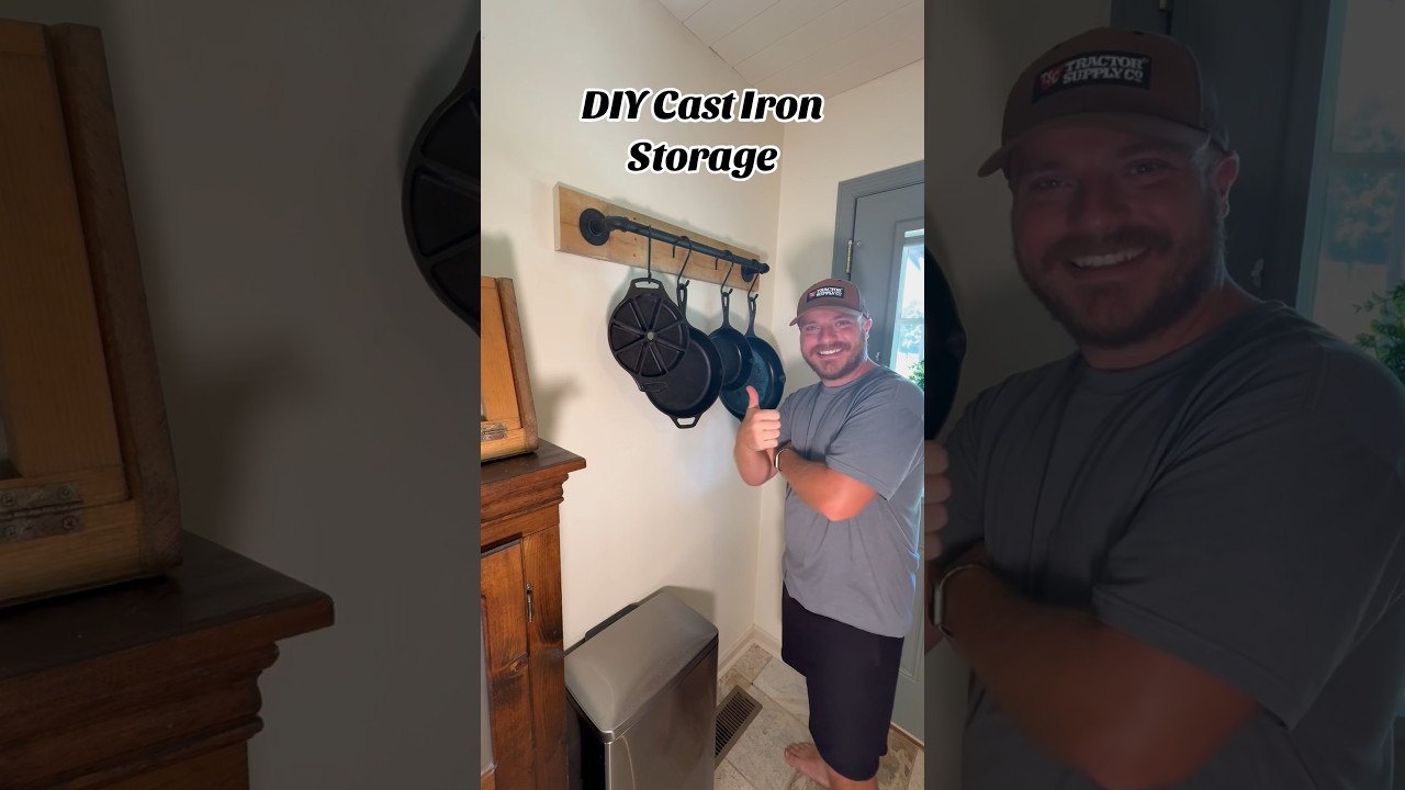 The best way to store your cast iron! #diy #diyproject #diyhomedecor #diyhome #castiron