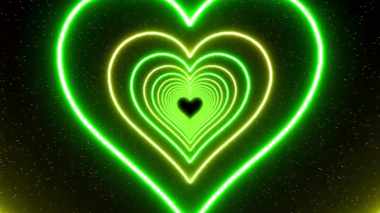 Green neon hearts tunnel loop- TV background | abstract background 