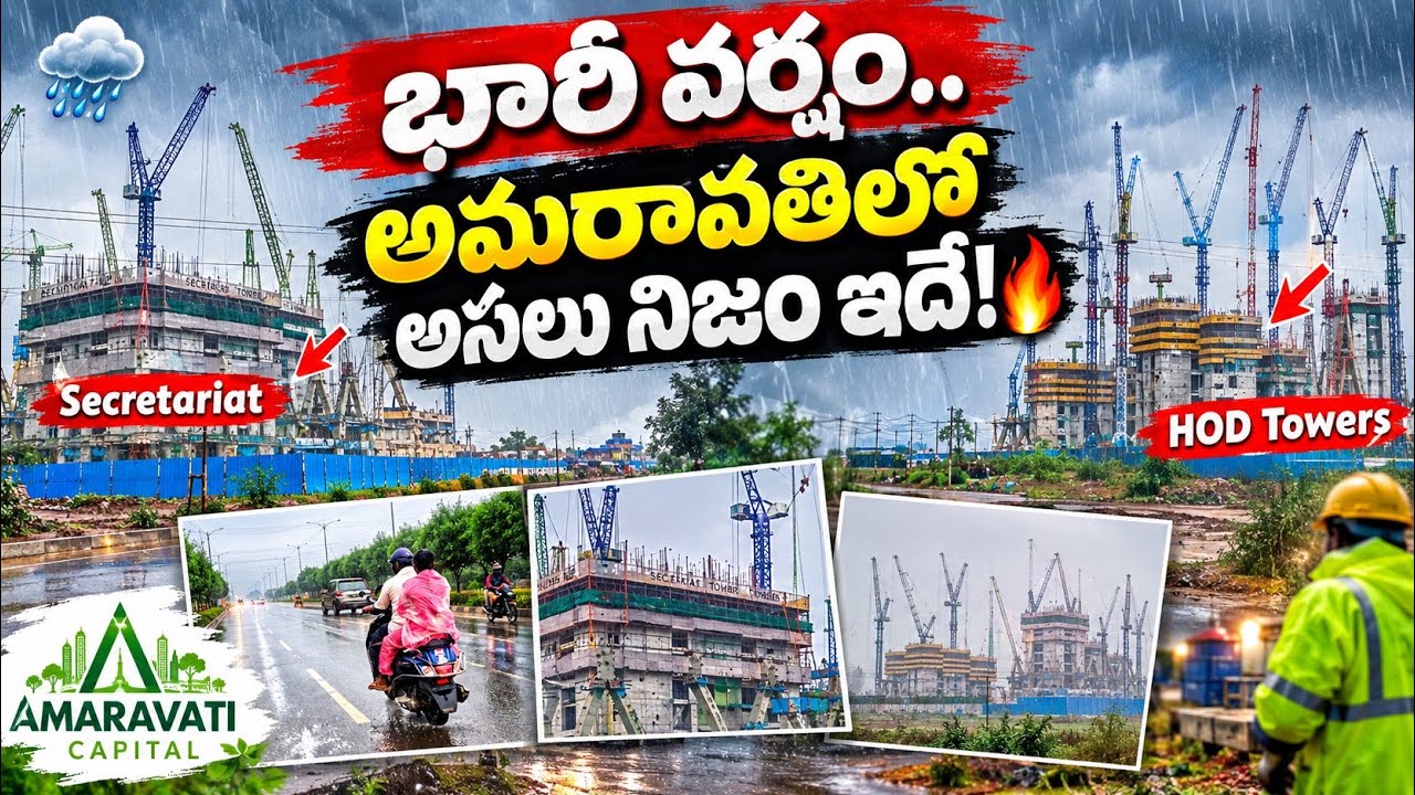 వర్షంలో తడిసిన అమరావతి! 🌧️ HOD టవర్స్ వద్ద ఏం జరుగుతోంది? పూర్తి గ్రౌండ్ రియాలిటీ