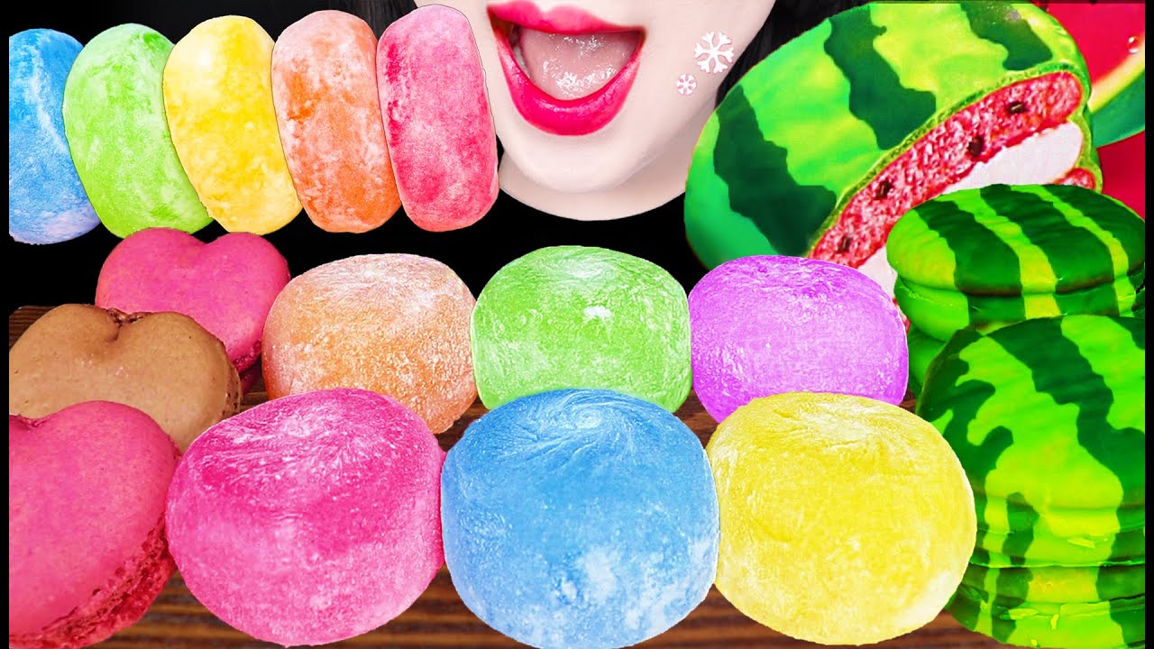 ASMR Rainbow Mochi Rice Cake Tteok 레인보우 찹쌀떡 모찌 먹방 Mukbang, Eating