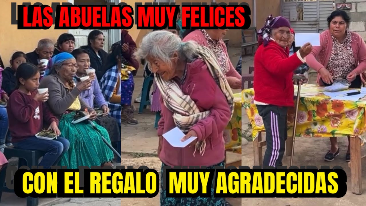 Entregando sobres con efectivo 💴 regalo navideño  para las abuelas de la tercera edad y debajo recu