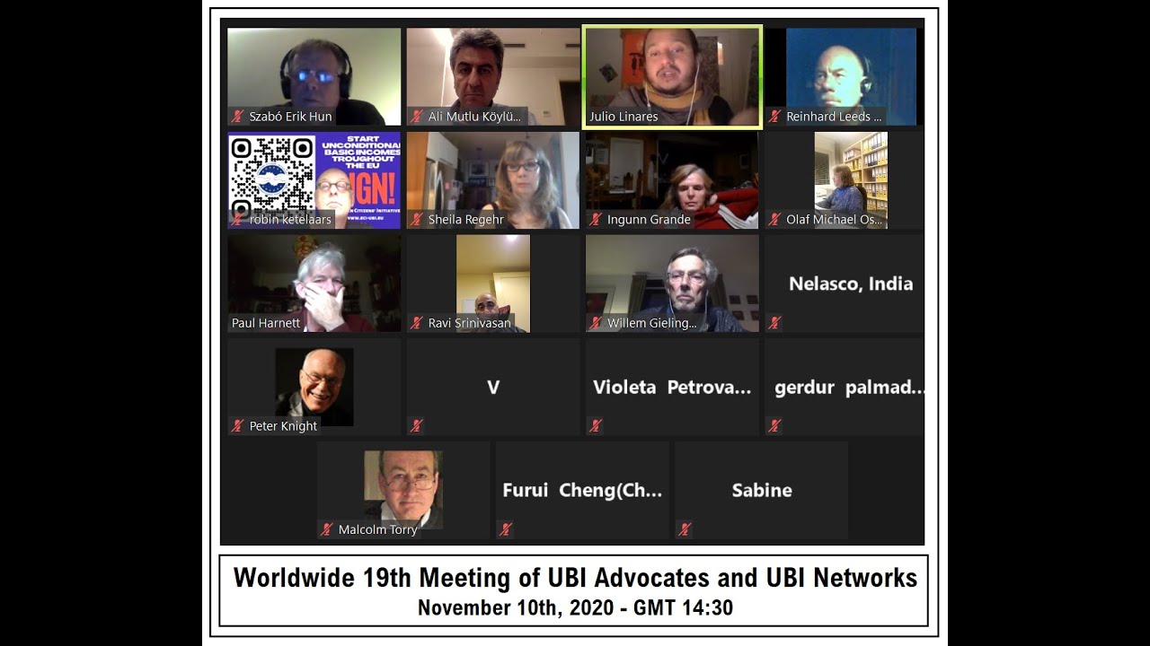Worldwide 19th Meeting of UBI Advocates and UBI Networks - November 10th, 2020 - GMT 14:30