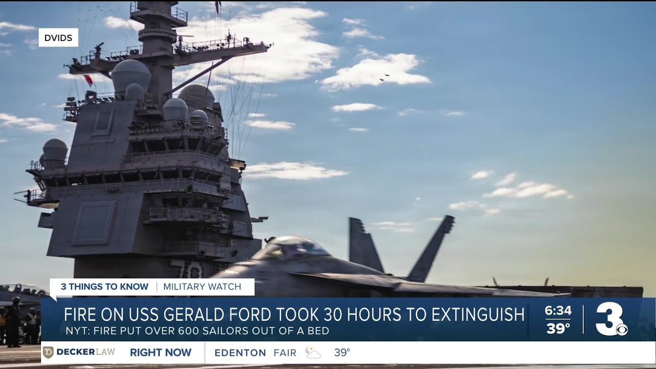 На тушение пожара на борту эсминца USS Gerald Ford ушло 30 часов, более 600 моряков были вынужден...